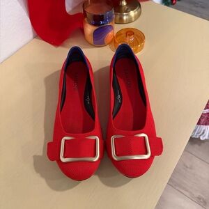 Rothy’s Red Square Buckle Flats | Size 9.5